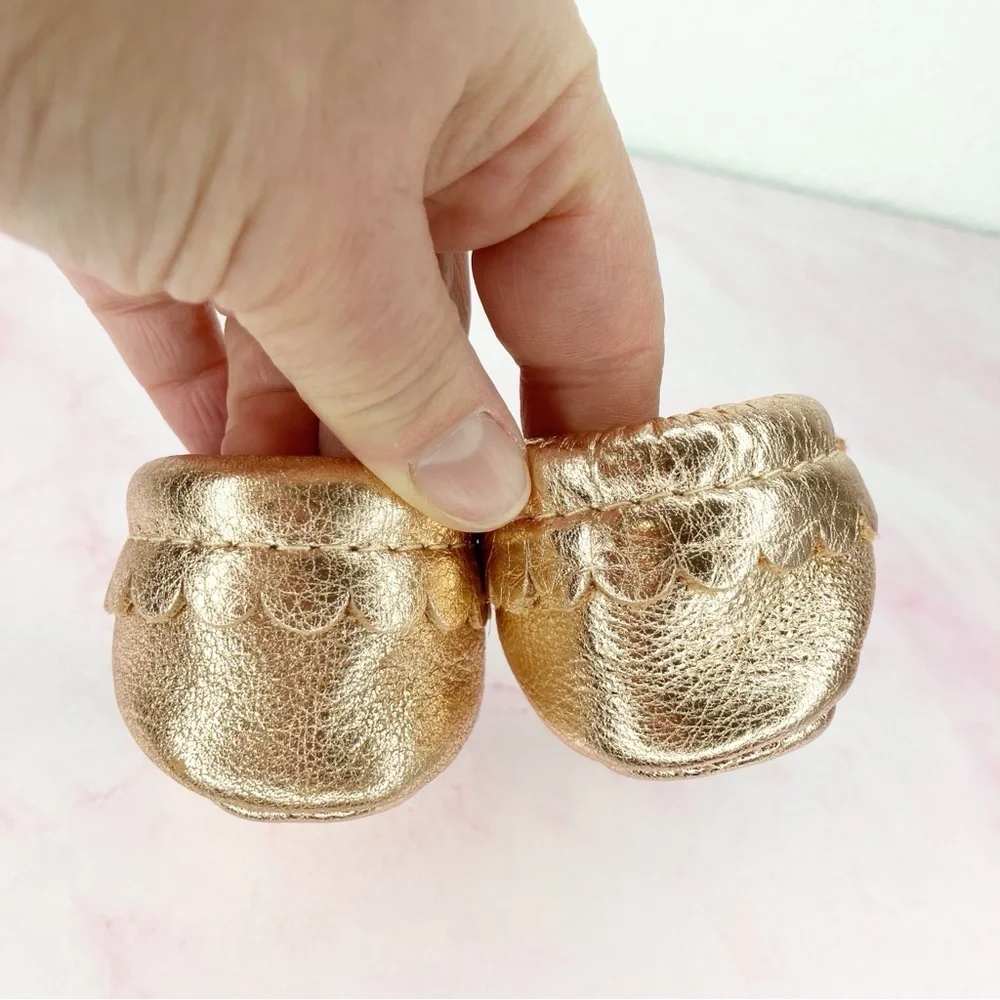 Freshly Picked baby shoes rose gold bow moccasin soft sole size 0‎ infant